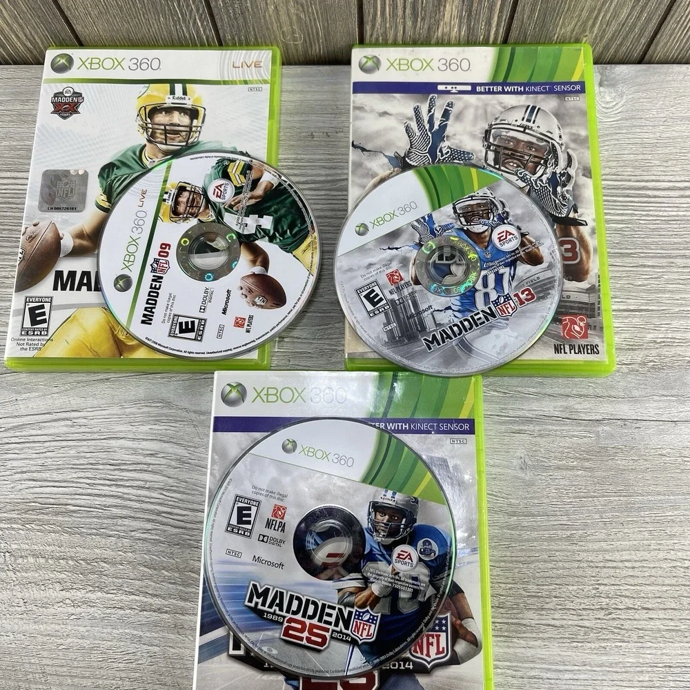 XBox 360  Video Game Lot Of 3 Madden 25,09 And 13 NFL Football Tested Working